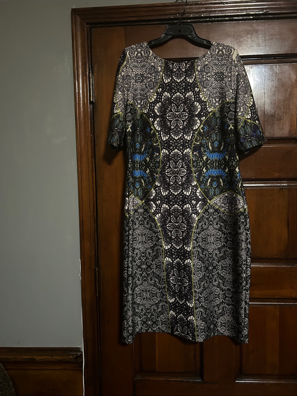 Danny & Nicole Black, Blue and Cream Printed Midi Sheath Dress